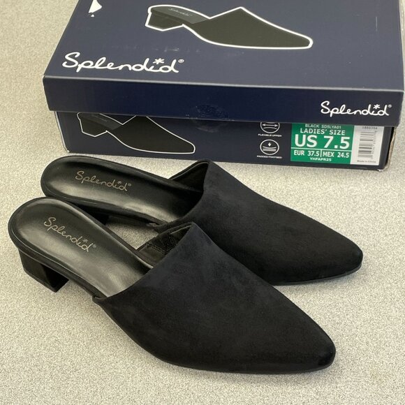 NEW Splendid Laylai Women's US 7.5 Black Block Heel Mules - Picture 1 of 7